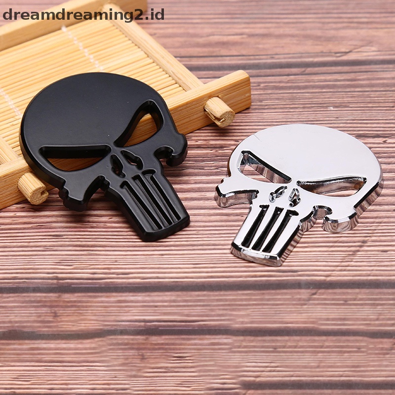 (drea) 3d Metal Skull Head Stiker Mobil Keren Emblem Sticker Aksesoris Styling Mobil//