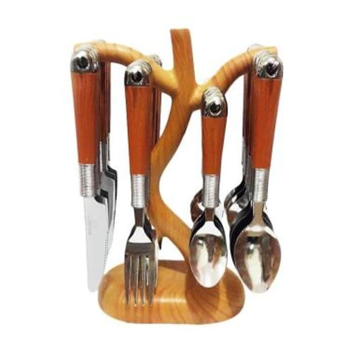 Sendok Set Garpu Makan CASPIAN Bentuk Pohon Motif Kayu Isi 24Pcs