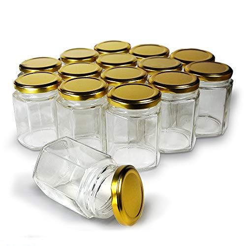 Jar Kaca Hexagonal Tutup Emas / Jar Madu Kedap Udara Anti Bocor / Tempat Bumbu Kopi Teh