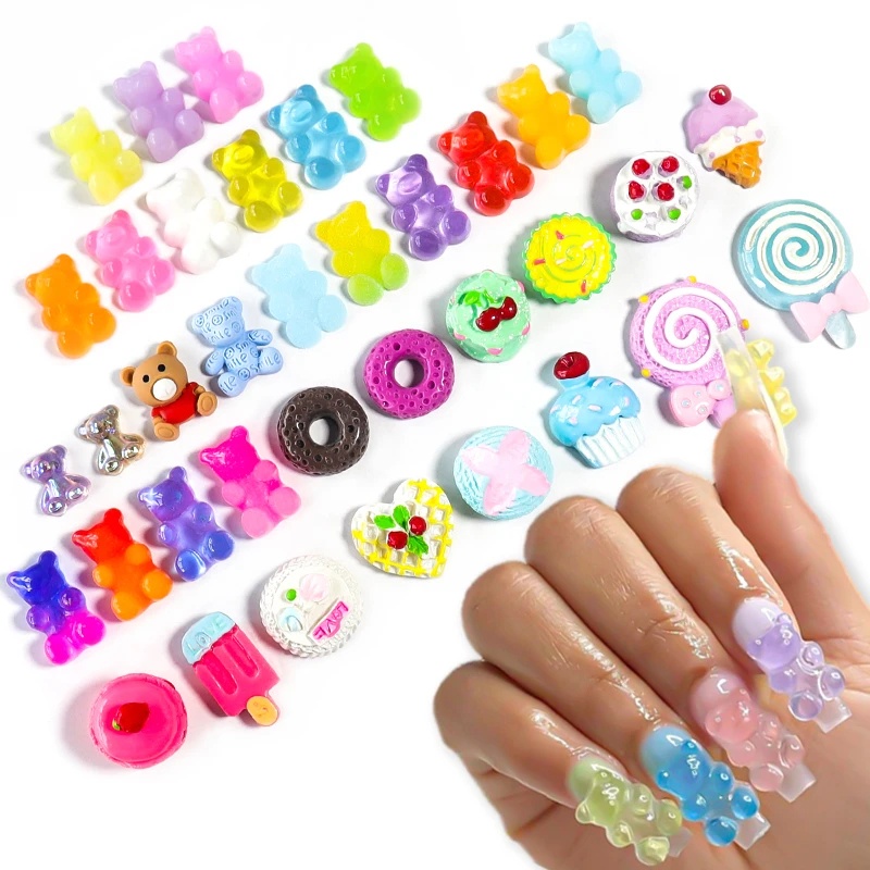 [Unggulan]5 /6 /50Pcs/Pak Manis Campuran Permen 3D Kuku Seni Jelly Beruang Hiasan Kuku Kartun Perhiasan Bagian DIY Aksesoris Manicure Dekorasi Kerajinan Kuku Warna-Warni Untuk Wanita