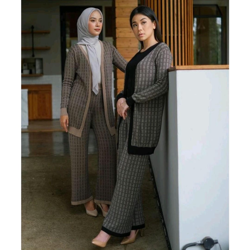 JEHAN KNIT SET setelan rajut katun cardigan celana panjang