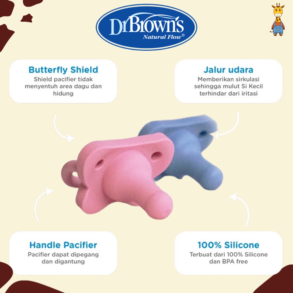 Dr. Brown's Happy Paci Silicone Pacifier, 0m+ - Empeng Bayi - Dot Bayi