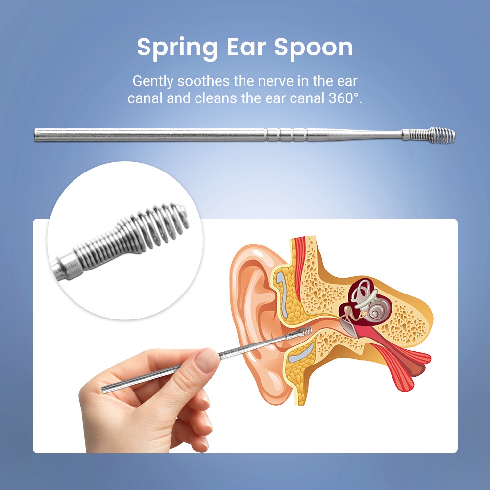 6 Pcs Set Stainless Steel Alat Pengambil Telinga Ear Scoop Spiral Ear Wax Picker Earpick Remover Pembersih Piercing Kit Cleaner