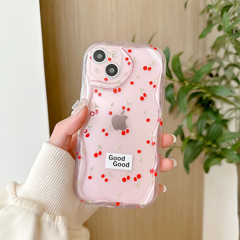 Pretty Floral Cherry Clear Wave Soft Case HP iP iPhone X XS XR 11 12 13 14 Pro Max Woman Girl FTD Casing Apple