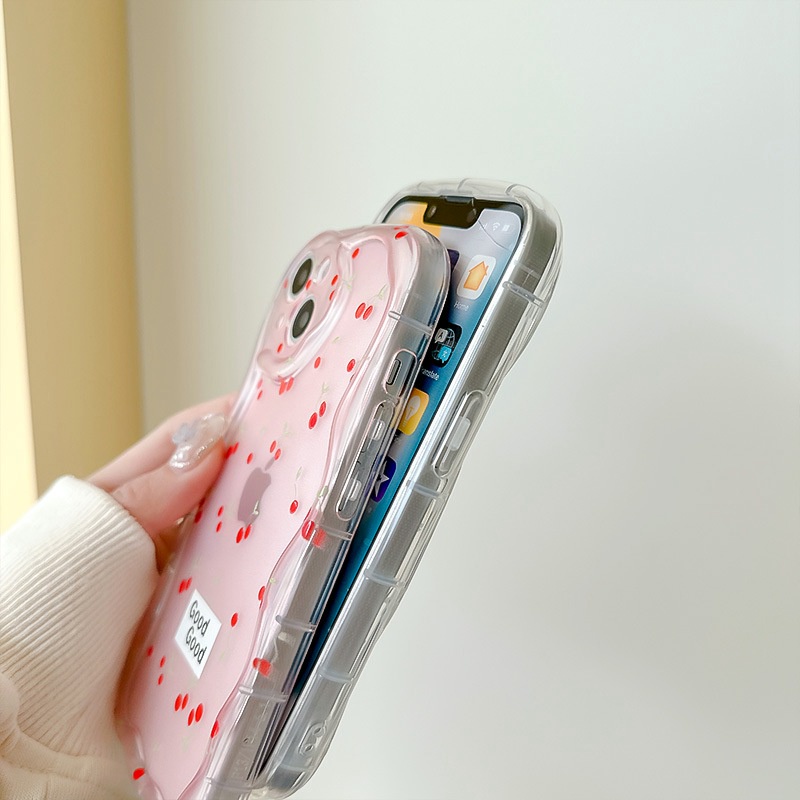 Pretty Floral Cherry Clear Wave Soft Case HP iP iPhone X XS XR 11 12 13 14 Pro Max Woman Girl FTD Casing Apple