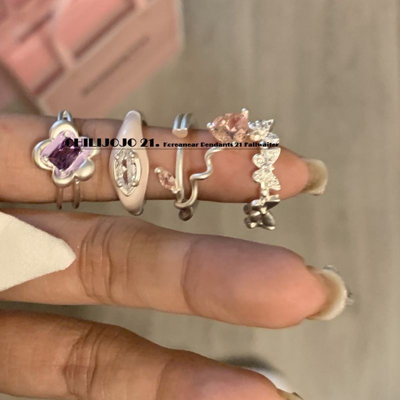 Cincin Geometris Bunga Bahan Alloy Zircon Fashion Untuk Wanita