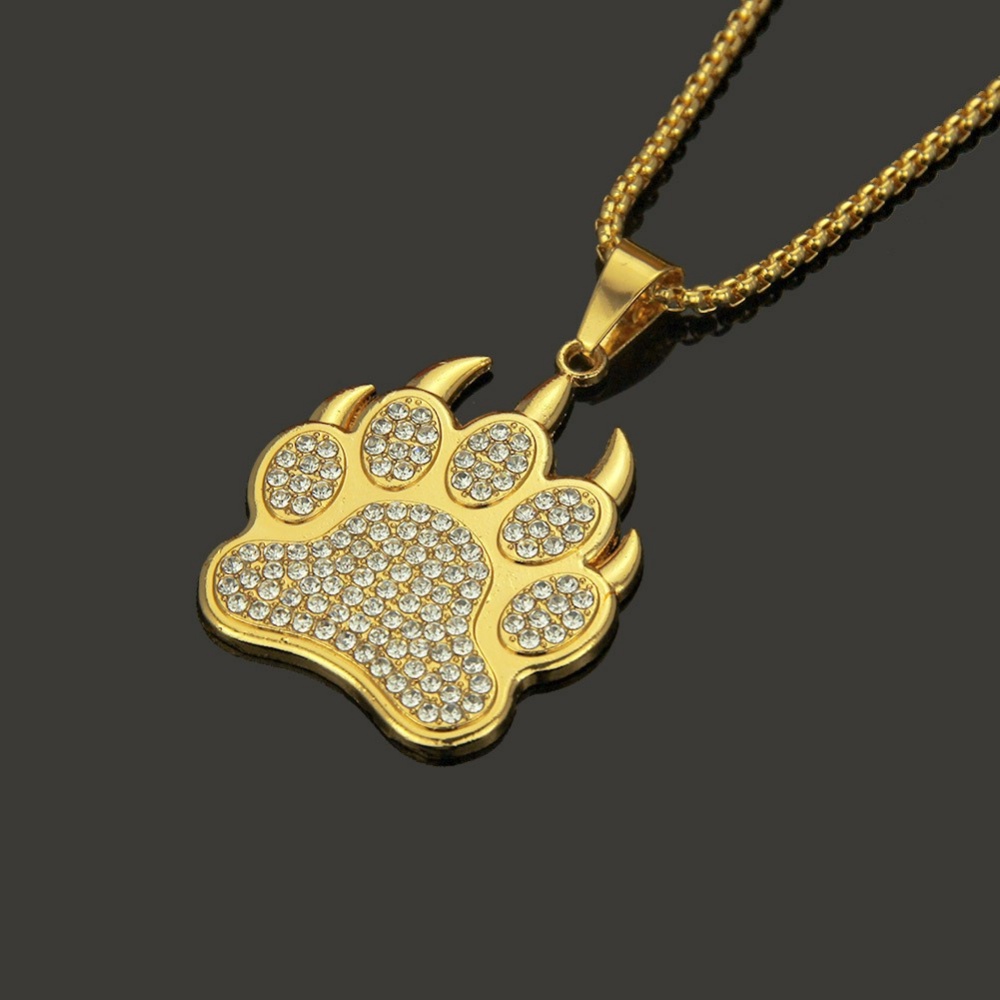 [X C Kalung] Warna Emas Beruang Paw Dog Paw Alloy Hip Hop Vintage Pria Dan Wanita Kalung Pesta Ulang Tahun Hadiah Fashion Liontin