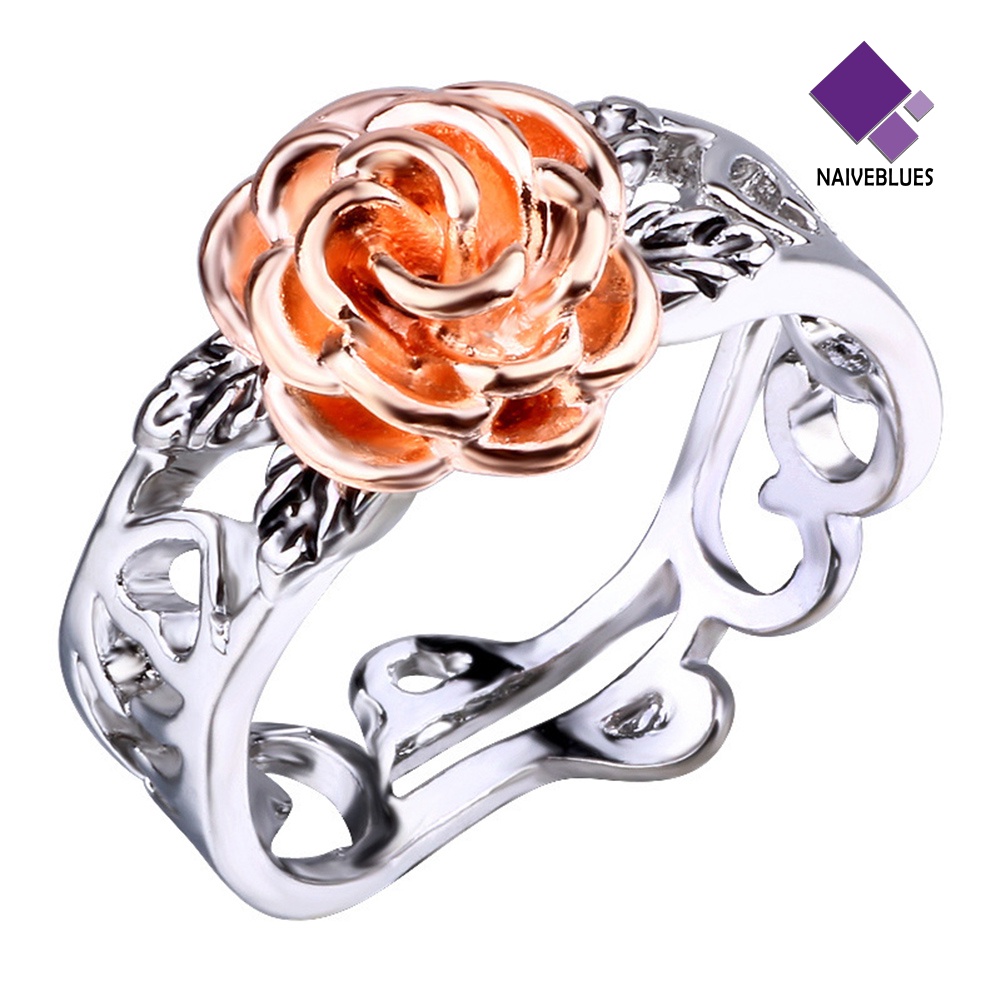 &lt; Naiveblues &gt; Vintage Wanita Two Tone Bunga Band Jari Cincin Pernikahan Perhiasan Hadiah