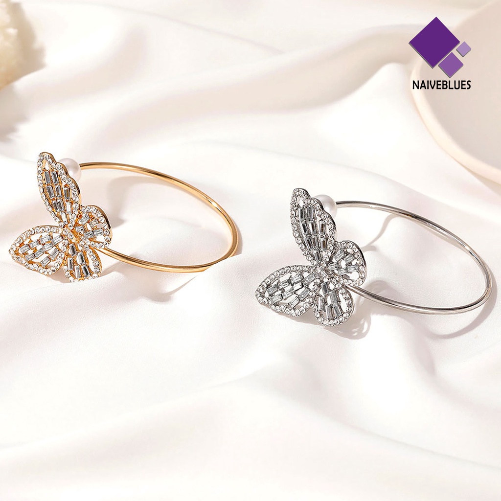 &lt; Naiveblues &gt; Bangle Stylish All-match Fleksibel Alloy Pembukaan Dapat Disesuaikan Kupu-Kupu Gelang Pesta