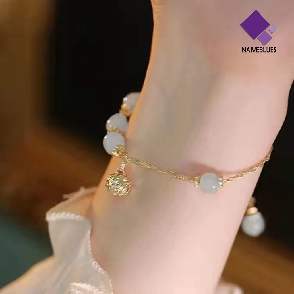 &lt; Naiveblues &gt; Beads Bracelet Dekorasi Tahan Karat Liontin Beruntung Wanita Pria Gelang Romantis Untuk