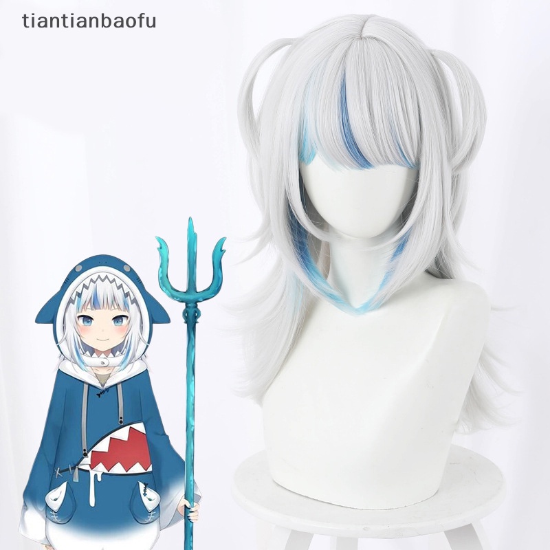 [tiantianbaofu] Anime Hololive Gawr Gura Cosplay Wig Tahan Panas Wig Sintetis Halloween Cosplay Pesta Dekorasi Dewasa Props Butik