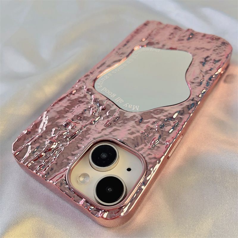 【Pleated mirror】Pretty Make up Mirror Silicone Case for iPhone 6S 7 8 Plus XR XS Max 11 12 13 14 Pro Max Phone Case for Women Girl Gift