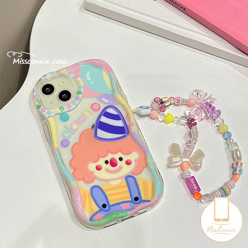 Ins Lucu Kartun Badut Warna-Warni Case Kompatibel Untuk IPhone 7Plus XR 11 14 12 13 Pro Max X 7 8 6s 6 Plus XS Max SE 2020 3D Bergelombang Melengkung Tepi Shockproof Lembut Mengkilap Penutup Belakang