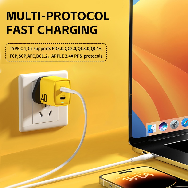 40w GaN Telepon USB C Charger Fast Charging QC4.0 PD3.0 FCP SCP AFC PPS Untuk android iOS