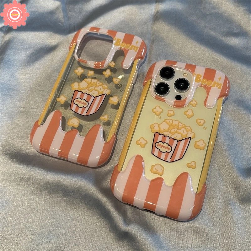 IPHONE Case Es Krim 3D Kompatibel Untuk Iphone11 7 8 Plus XR 14 12 13 Pro Max 7Plus 8Plus X XS Max SE 2020 INS Korea Aesthetic Kartun Lucu Popcorn Lembut Silicon Penutup Belakang