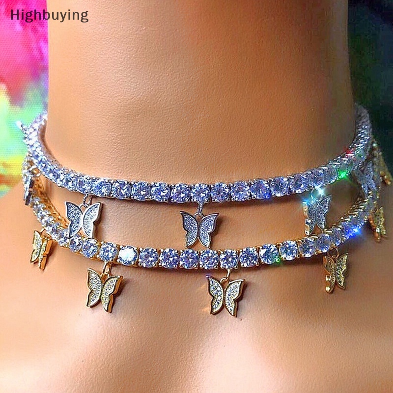 Hbid Wanita Fashion Berlian Imitasi Kupu-Kupu Liontin Kalung Retro Emas Rantai Chokers Pesta Punk Kerah Perhiasan Aksesoris Hadiah Glory