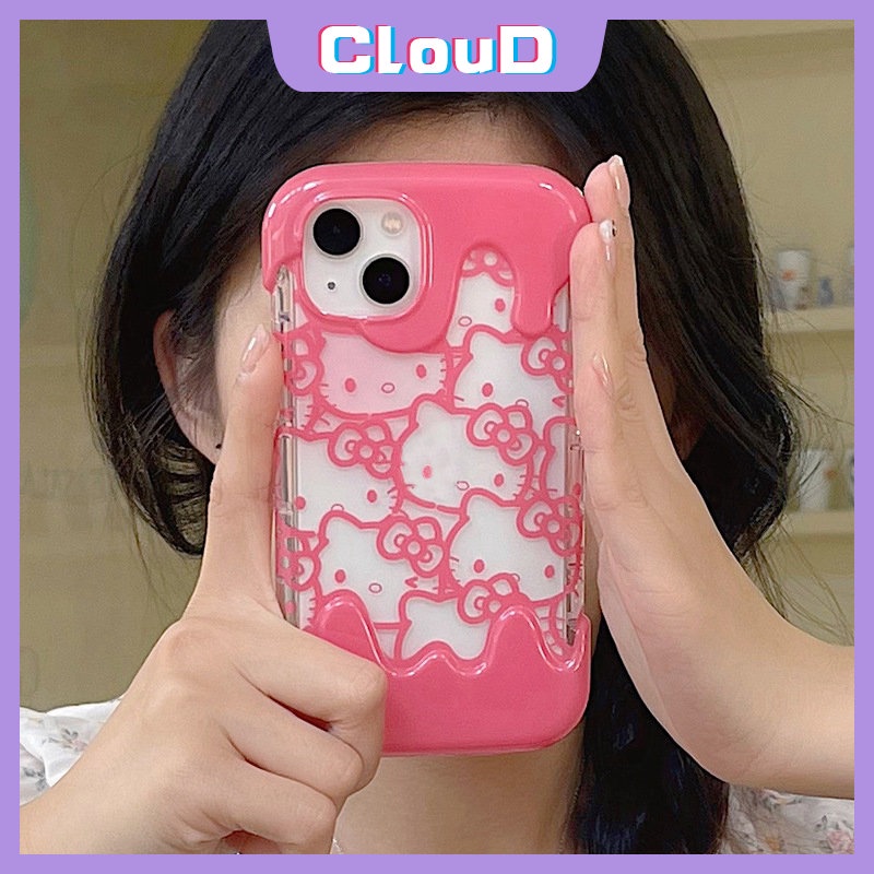 IPHONE Casing Ponsel Bening Es Krim 3D Kompatibel Untuk Iphone11 12 14 13 Pro Max7 8 Plus XR X 8Plus XS Max SE 2020 7Plus INS Korea Aesthetic Lucu Kartun Hello Kitty Lembut Silicon Cover