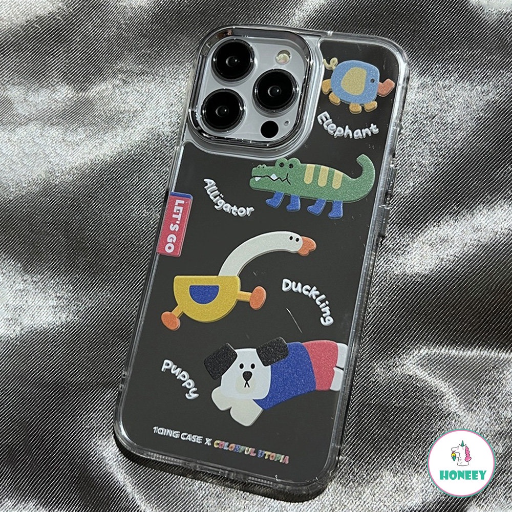 IPHONE Casing Kartun Hewan Yang Menyenangkan Untuk Iphone12 13 14 11 Pro Max Gajah Buaya Bebek Puppy Cermin Shockproof Penutup Belakang