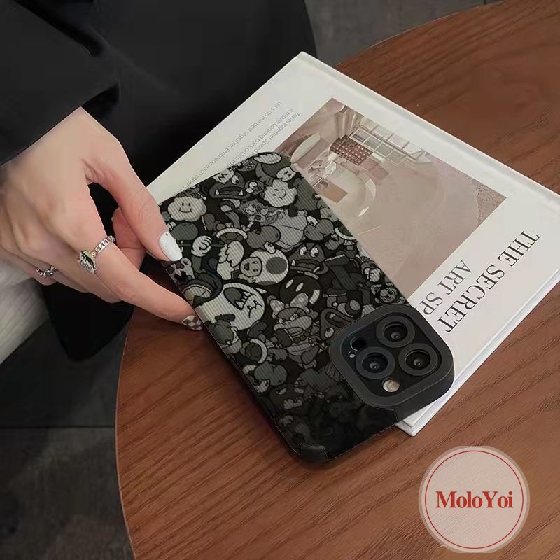 Casing Silikon Tahan Guncangan Tekstur Kulit Mewah Kompatibel Untuk IPhone XR XS X Max11 12 14 13 Pro Max 87 Plus 11 Pro Max 7Plus Karakter Mario Kartun Lucu Lembut Tpu Phone Cover