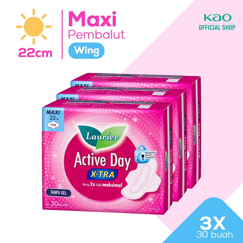 Laurier Active Day X-Tra Pembalut Wanita Wing 22cm 30s Triplepack
