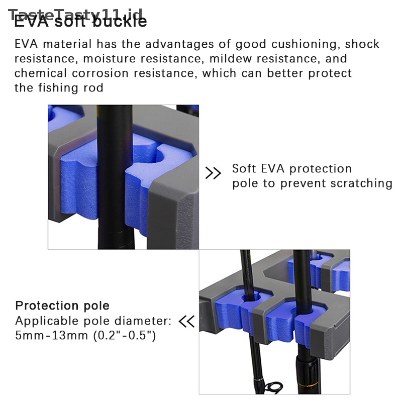 Tastetasty Fishing Rod Holder Rak Batang Dinding Vertikal Simpan Hingga 10batang Tempat Alat Penyimpanan Joran Pancing 4warna.
