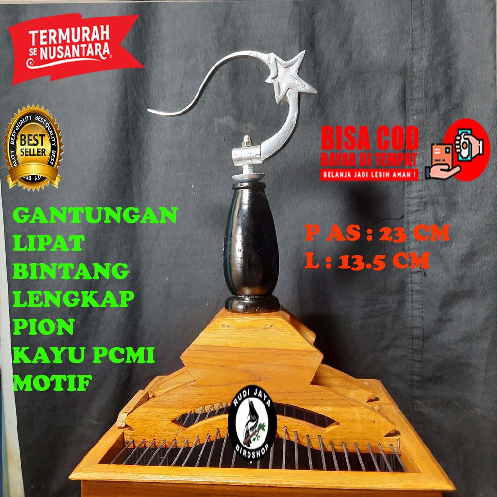 JUAL GANTUNGAN CANTOLAN LIPAT BINTANG LENGKAP PION KAYU PCMI UNTUK SANGKAR KANDANG BURUNG KECIL PLEC