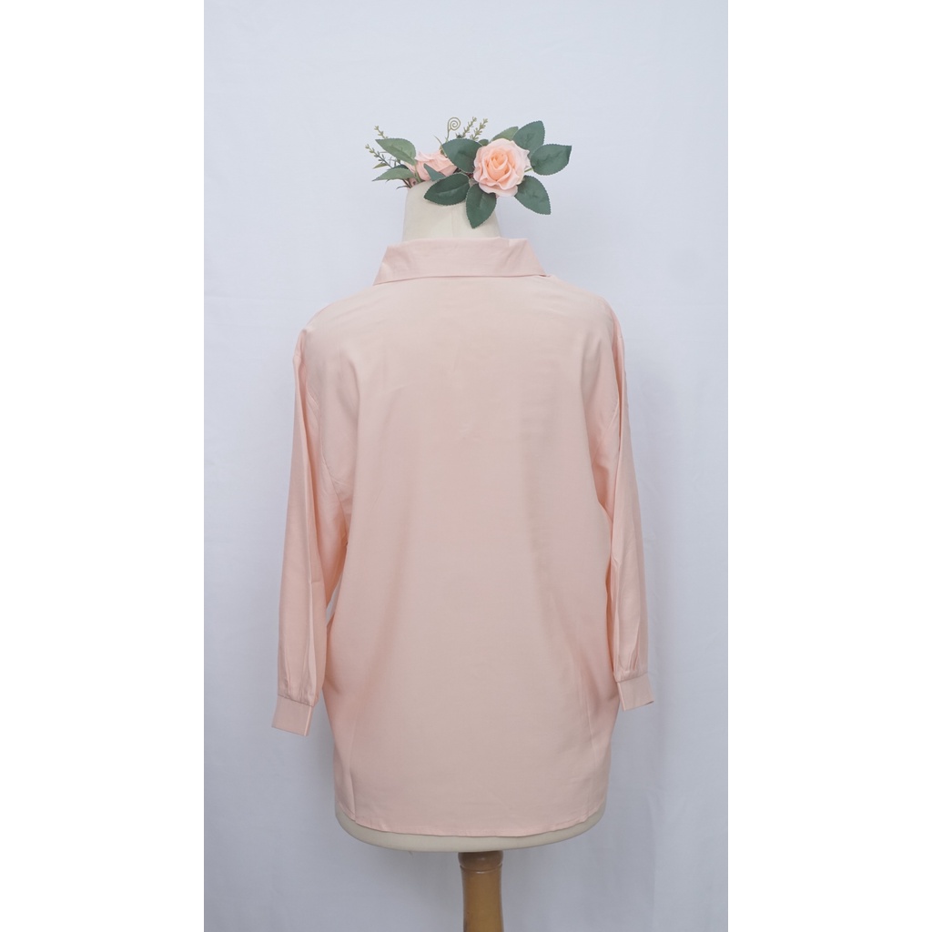 CJWT-0045 TINO TINO BAJU ATASAN WANITA/KEMEJA WANITA LENGAN 3/4 OVERSIZE KOREAN STYLE WITH GOLDEN PIN