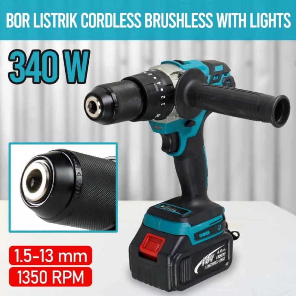 Mesin Bor Listrik Cordless Dinding Keyless Chuck Drill 2 Pcs Battery