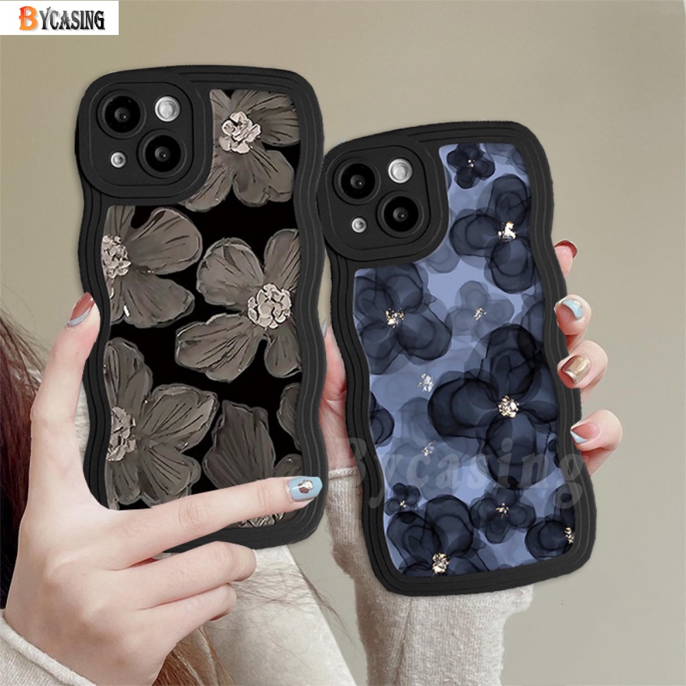 Redmi Note 12 4G Note11 Note11S Redmi 1022 10C 10A 9C 9A 9T Note10 Note9 Note8 Poco M5S X3 NFC M3 Pro Redmi A1 A2 Lucky Lukisan Minyak Tulip Bunga Biru Wavy Edge Soft Case BY