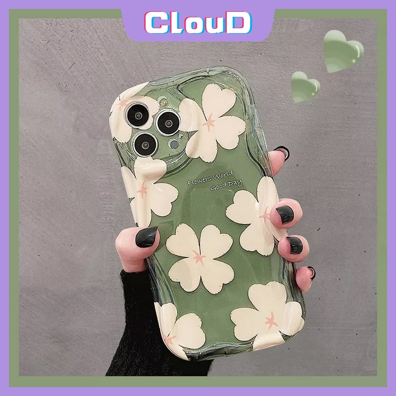 IPHONE Case Bunga Segar Kompatibel Untuk Iphone11 14 13 12 Pro Max 7plus XR X XS Max 7 6 6s 8plus SE 2020 Shockproof Airbag Glossy 3D Wavy Curved Edge Soft Tpu Floral Cover