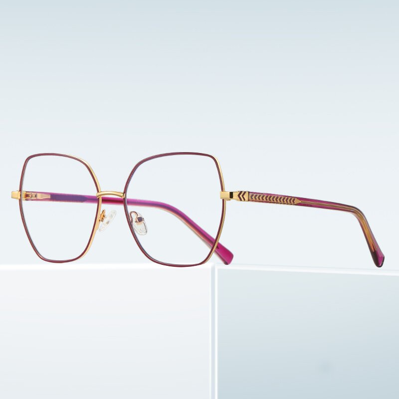 (YUZHU) Metal Square Frame Anti Blue Light Eyeglasses Western Fashion Kacamata Optik Untuk Wanita