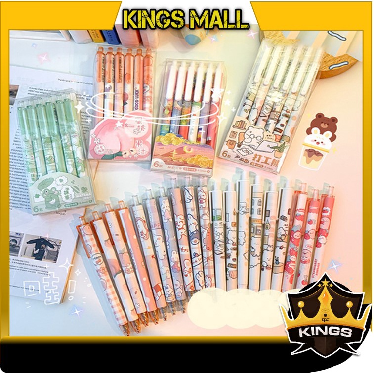 

KINGS - S5809 Set Pen Gel Mekanik Motif Cartoon / Pulpen Gel Motif / Pulpen Pelajar Dan Kantor Pena Lucu / Pulpen Set Isi 6 Pcs
