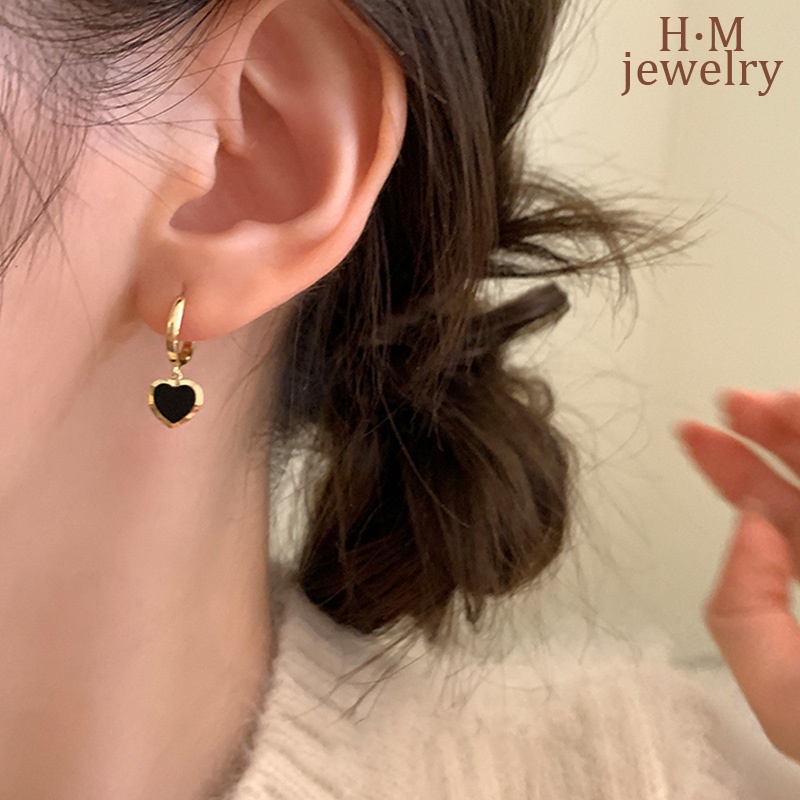 S925 Perak Retro Hitam Indah Anting Cahaya Mewah Bermutu Tinggi Anting-Anting