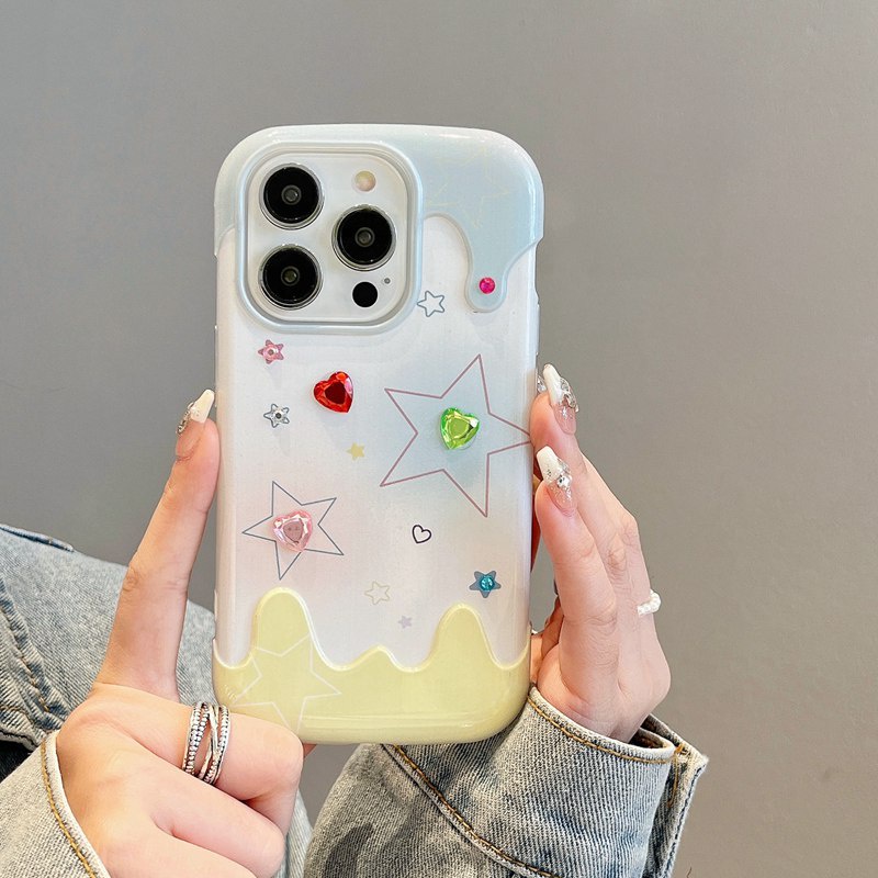 【3D Ice Cream】Shinny Star Love Cute Soft Case IPhone 7 8 Plus XR XS Max 11 12 13 14 Pro Max 14 Plus for Women Girl Gift Cartoon Lovely