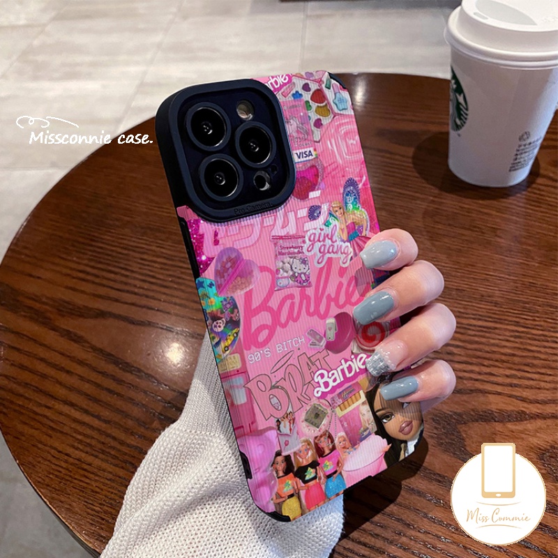 IPHONE Casing Ponsel Tekstur Kulit Mewah Untuk Iphone11 7 8 Plus 11 14 13 12 Pro Max X 7Plus XR XS Max Kartun Lucu Pretty Princess Barbie Shockproof Silicone Soft Cover