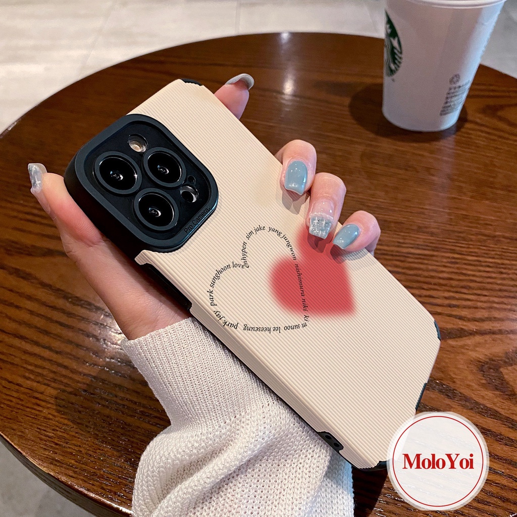 Casing Ponsel Silikon Cinta Hati Sederhana Tahan Guncangan Untuk iPhone XR XS X Max8 7 Plus 11 13 12 14 Pro Max 7Plus Tekstur Kulit Mewah Lembut Tpu Penutup Belakang