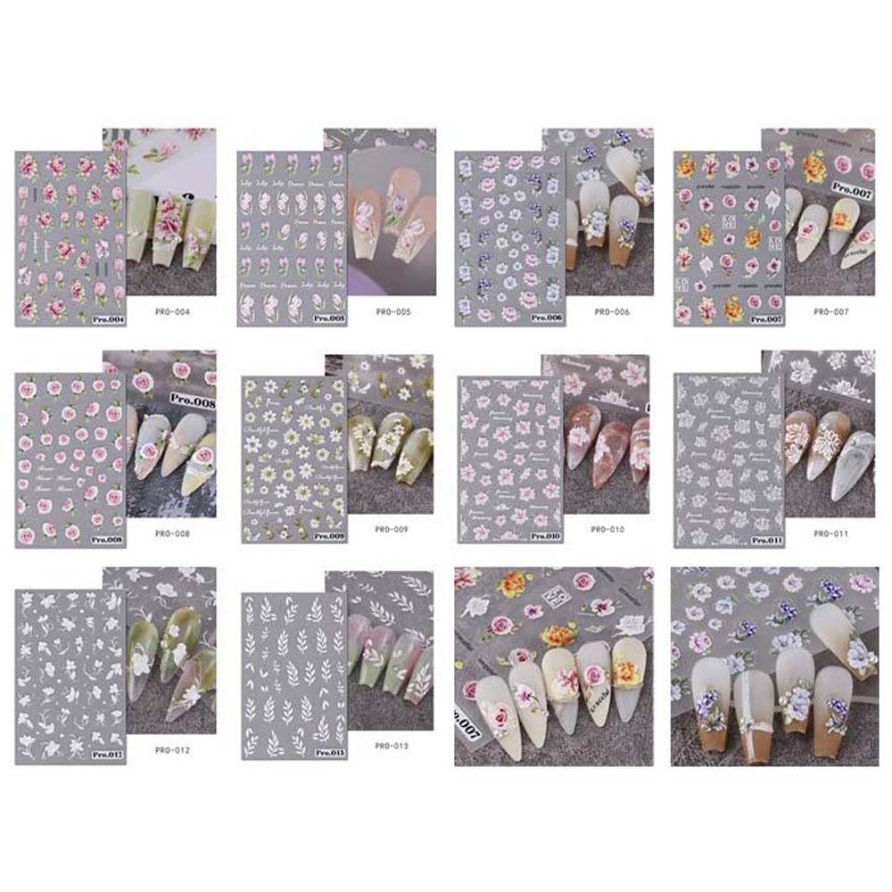 Needway   Stiker Kuku Bunga Retro Vintage Camellia 3D Relief Musim Semi Musim Panas Self Adhesive Nail Dekorasi