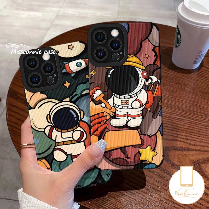 IPHONE Case Astronot Kartun Lucu Kompatibel Untuk Iphone14 11 13 12 Pro MAX 7Plus XR X 7 8 Plus XS MAX Tekstur Kulit Mewah Trendi Merek NASA Silikon Soft Cover