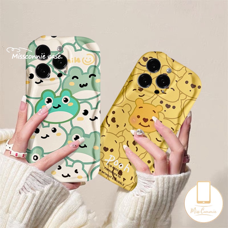 Casing Tepi Melengkung Bergelombang 3D Untuk Redmi 9A A2 9T 12C 10C 10A A1 9 10 9C NFC Redmi Note 9 11 10 8 10 Pro Max 10s 11s POCO M3 Fun Frog Cute Winnie The Pooh Pasangan Tahan Guncangan Lembut Sarung