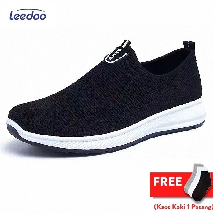 (COD) Leedoo Sepatu Slip on Sepatu Pria Sepatu Import Pria MC601 - Hitam, 42