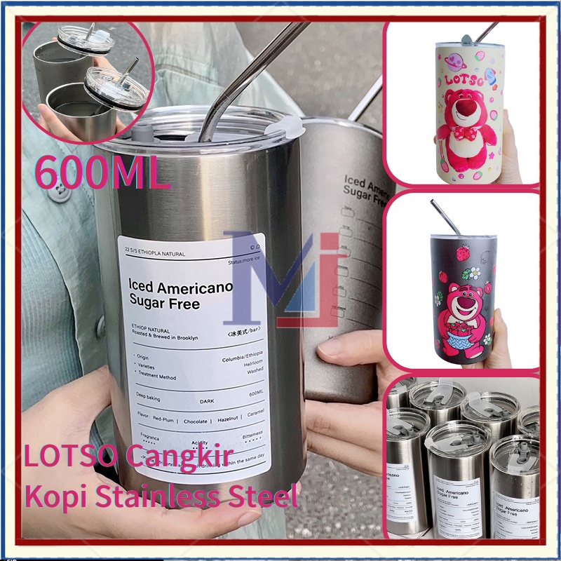 【COD】Botol Minum Lotso 600ML/Srawberry Bear Cangkir Kopi/ Bahan Stainless Steel 600ml/Stainless Steel Tumblr Coffee/Simple Elegant Cangkir Gelas Kopi