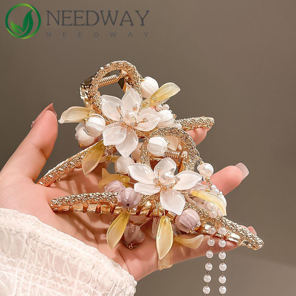 Needway   Female Hair Claw French Vintage Aksesoris Rambut Elegan Rumbai Peri Hiu Klip