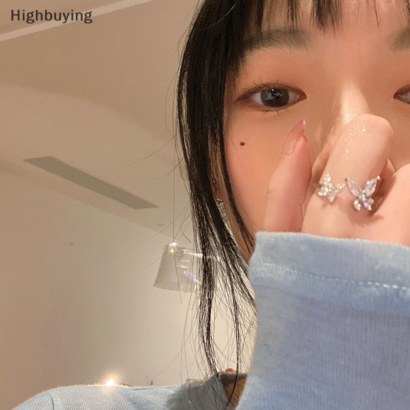 Hbid Korea Sparkling Alloy Butterfly Rings Untuk Wanita Fashion Perhiasan Kepribadian Niche Adjustable Terbuka Perhiasan Pesta Pernikahan Glory