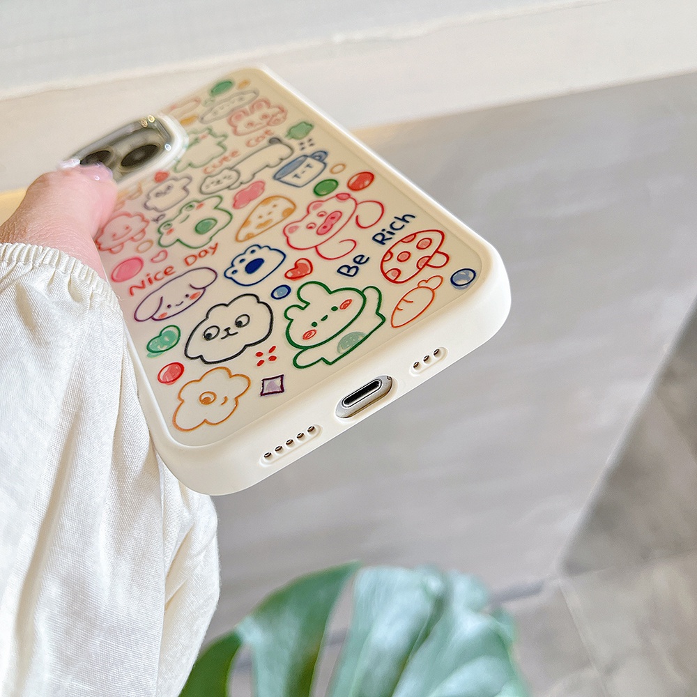 Casing IPhone Kompatibel Untuk Iphone11Korea Graffiti Line Animal14 Pro Max Casing Ip13 Pro Max Iphone12 Case Lembut TPU Belakang Sarung Hp