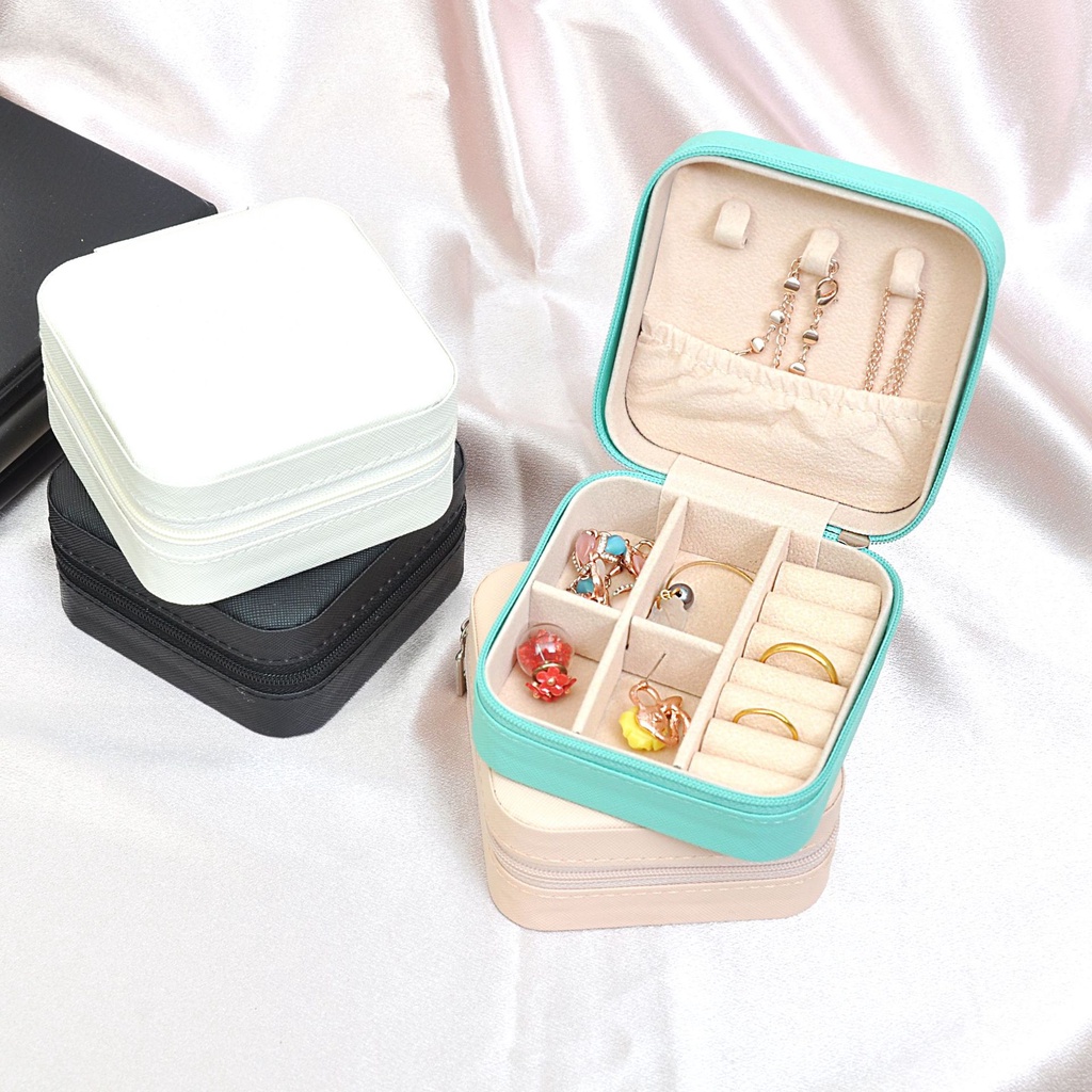 Versi Korea Kotak Penyimpanan Perhiasan Travel Portable Jewelry Box Kotak Perhiasan Kemasan Cincin Kecil