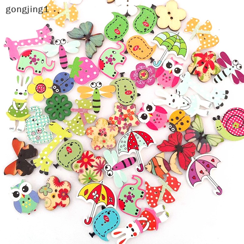 Ggg 50Pcs Campur DIY Populer Scrapbooking Kancing Kartun Jahit Hewan Craft ID