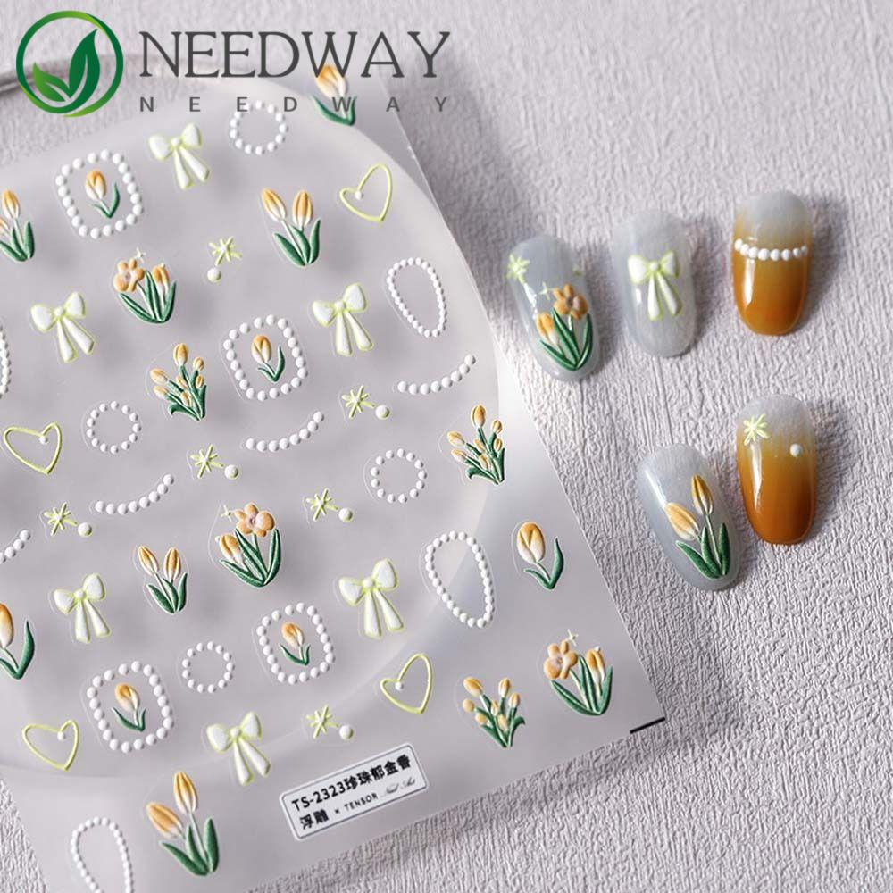 Needway   Bunga Stiker Kuku Fashion Self Adhesive Daun Tulip Ikatan Simpul Nail Art Dekorasi