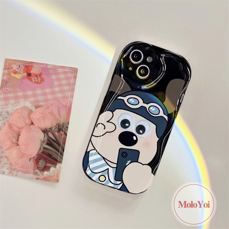 IPHONE Casing Belakang Airbag Glossy 3D Wavy Curved Edge Kompatibel Untuk Iphone11 12 13 14 Pro Max 6 8 6s 7plus XR XS X Max SE 2020 Couple Kartun Lucu Anjing Gromit Lembut Tpu Cover