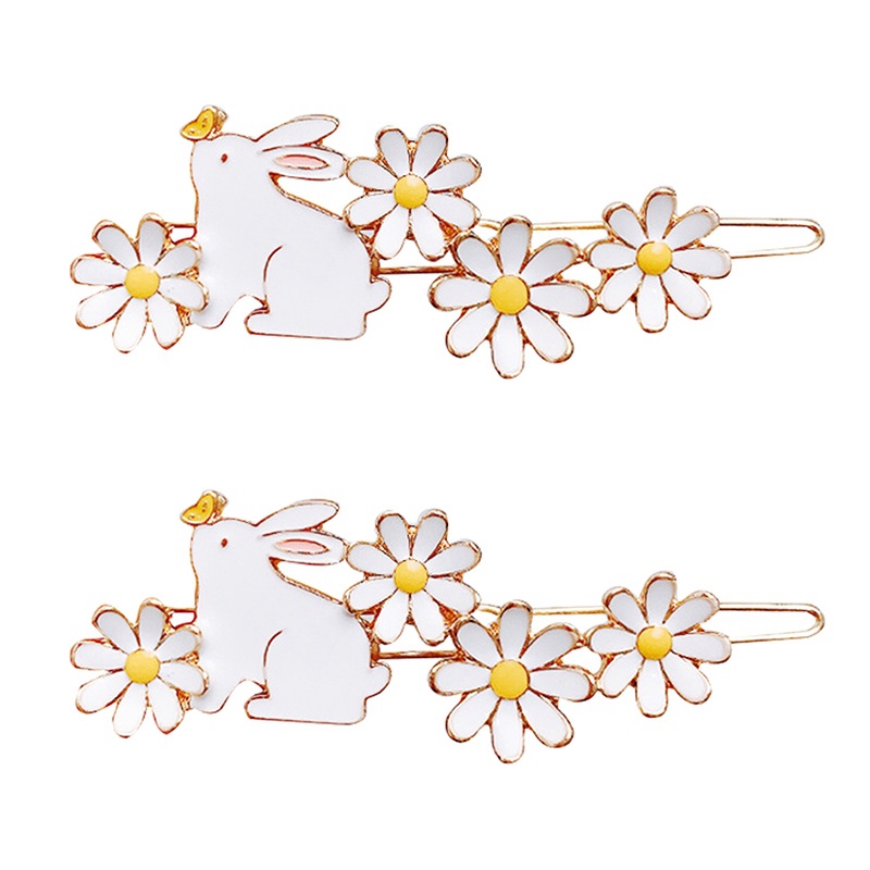 Jepit Rambut Daisy Lucu Segar Fun White Rabbit Flower Enamel Hairpin Fairy Girl Aksesoris Rambut Untuk Wanita