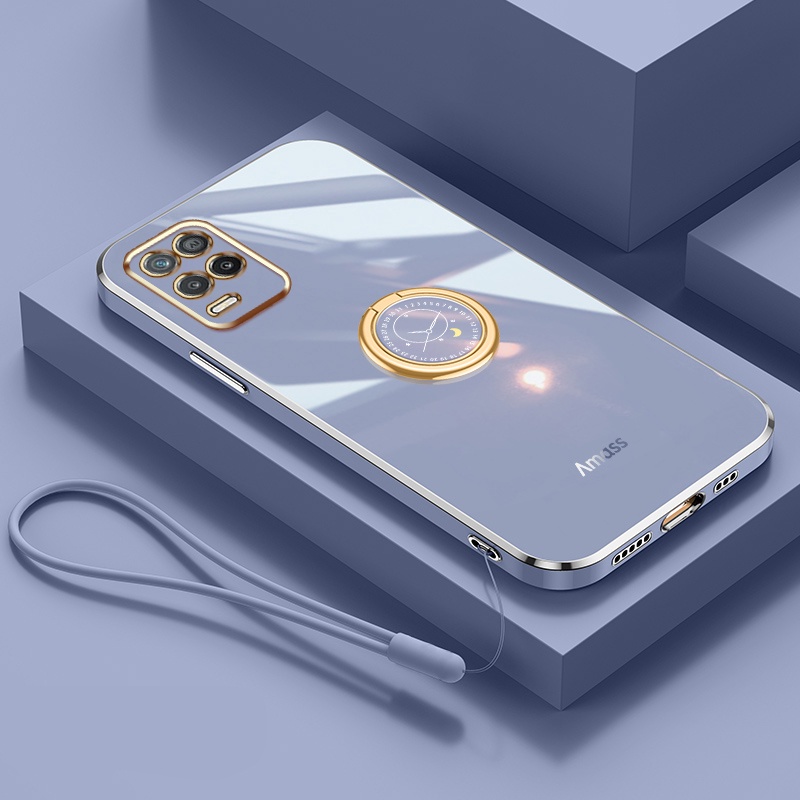 Andyh Casing Ponsel Silikon Ultra Tipis Untuk OPPO Realme8 5G Realme Narzo 30 5G Realme V13 Q3i 5G Deluxe Fall Protection Gold Band Dengan Jam Cincin Dan Lanyard Gratis